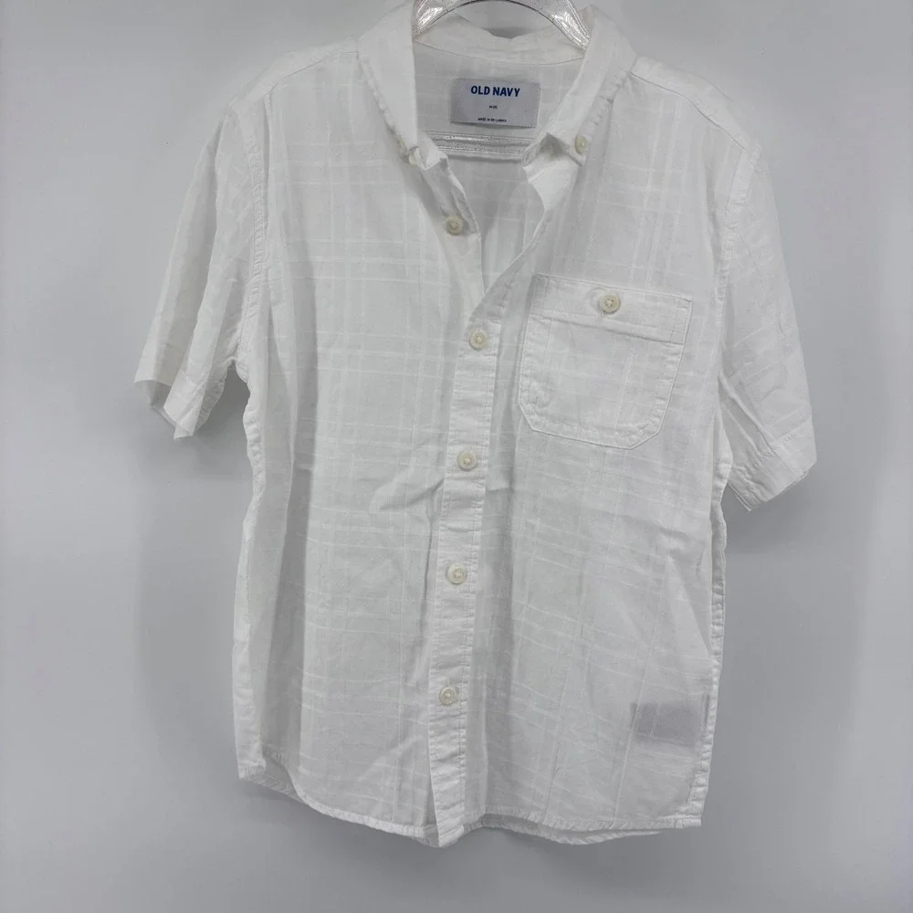 Old Navy‎ Boys White Plaid Short Sleeve Button Down Casual Shirt